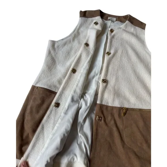 Chico’s Vest Ivory Wool Faux Suede Zip Pockets Cream Tan 2 US Large - Picture 9 of 13
